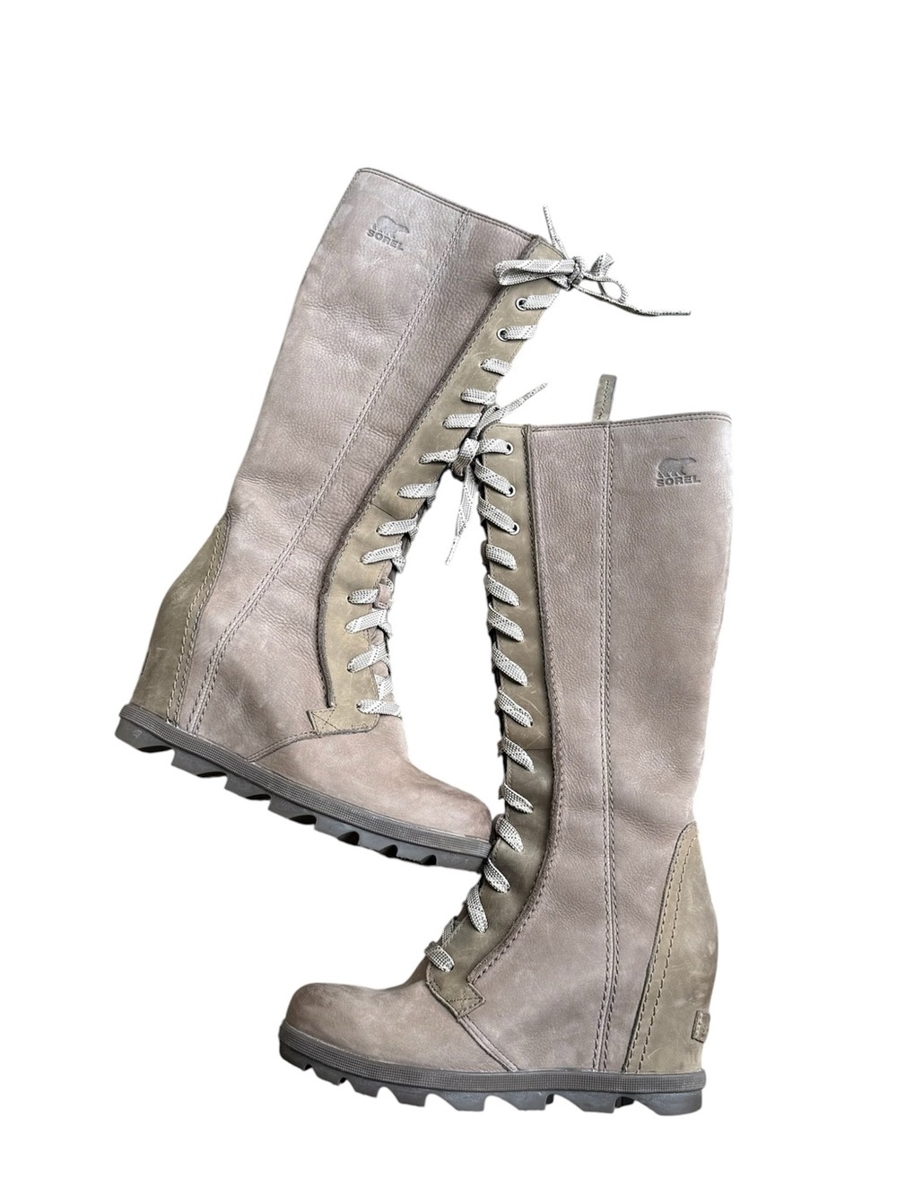 Sorel Joan of Arctic II wedge tall boots size 8 brown suede leather lace up